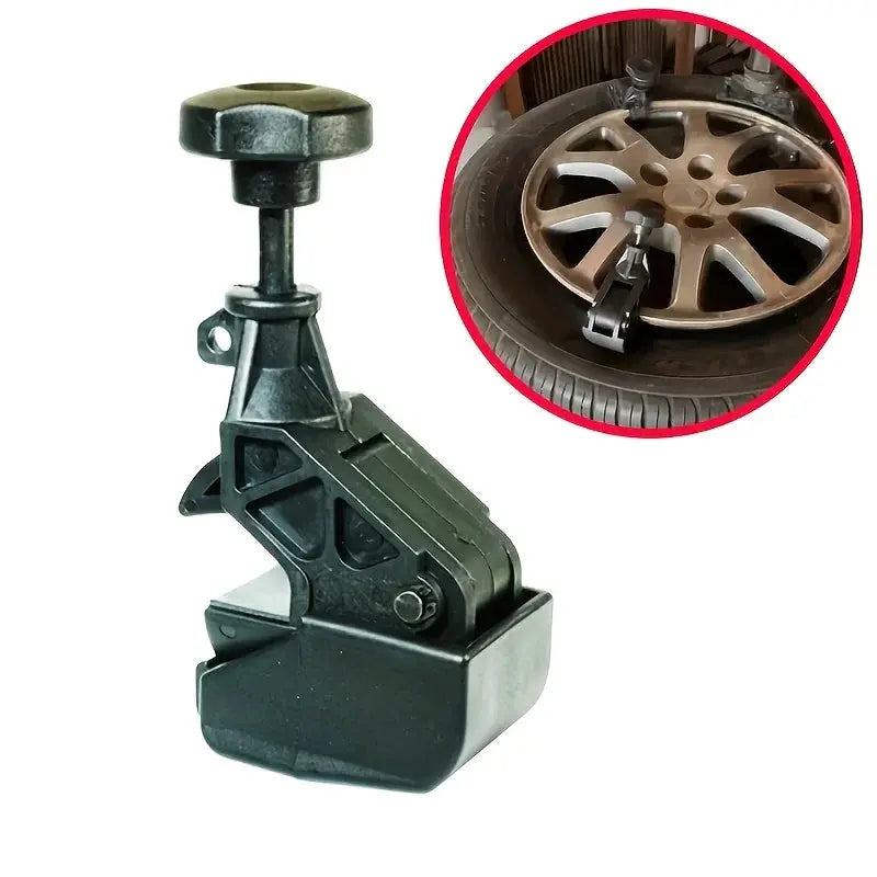 Tire changer tool, black with bead press and rim clamp; quick-install, durable automotive accessory