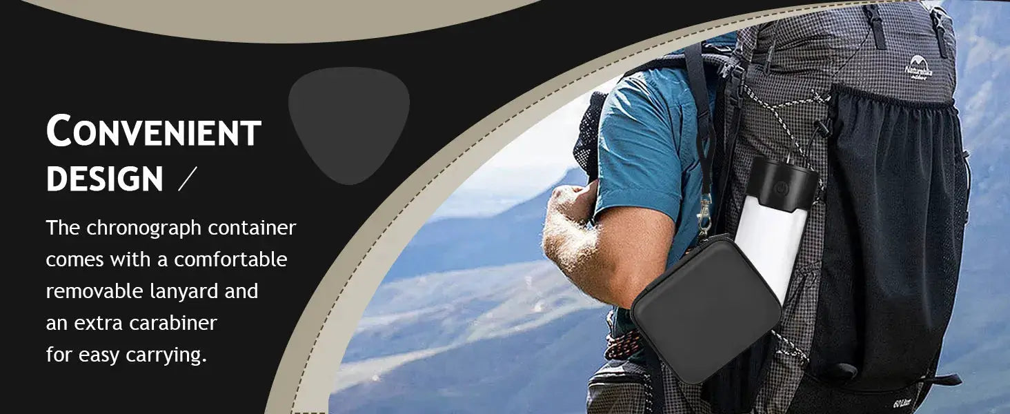 Storage case for Garmin Xero C1 Pro/Xero C2 Chronograph by Simples Market; black square pouch attached to a backpack.