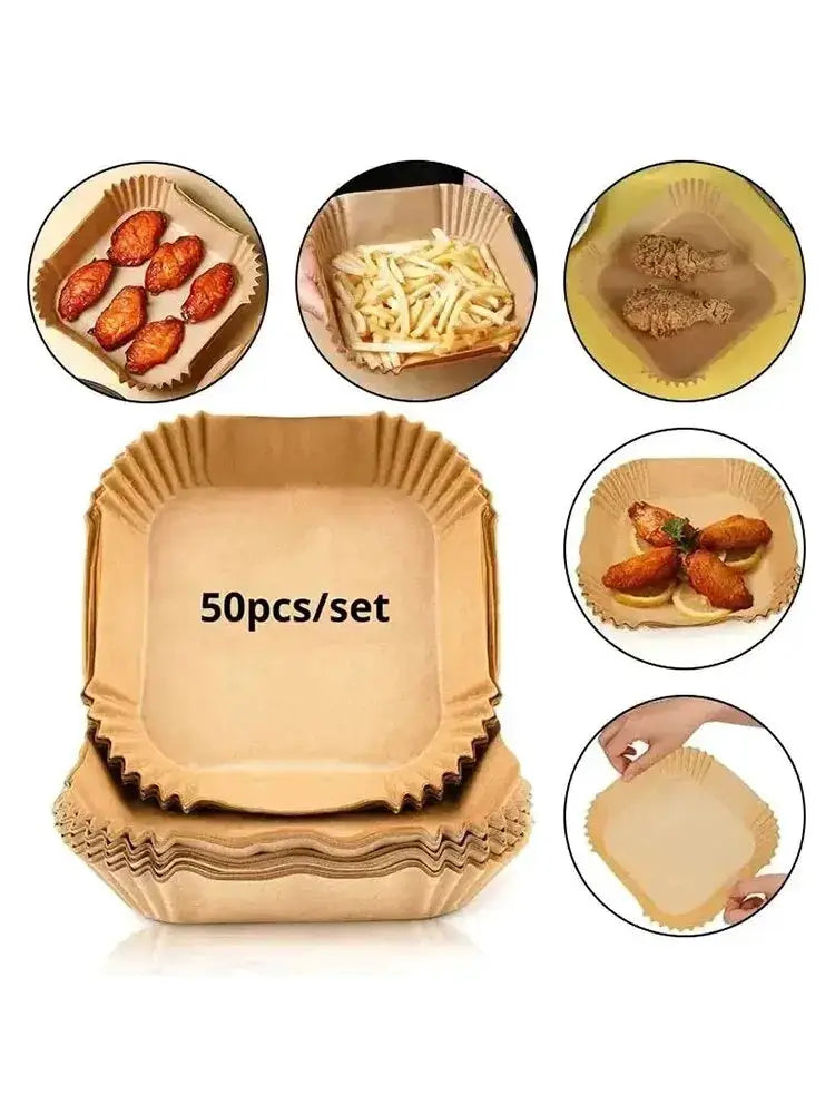 50 Pack Air Fryer Disposable Nonstick Round Parchment Paper Liners For Easy Cleanup