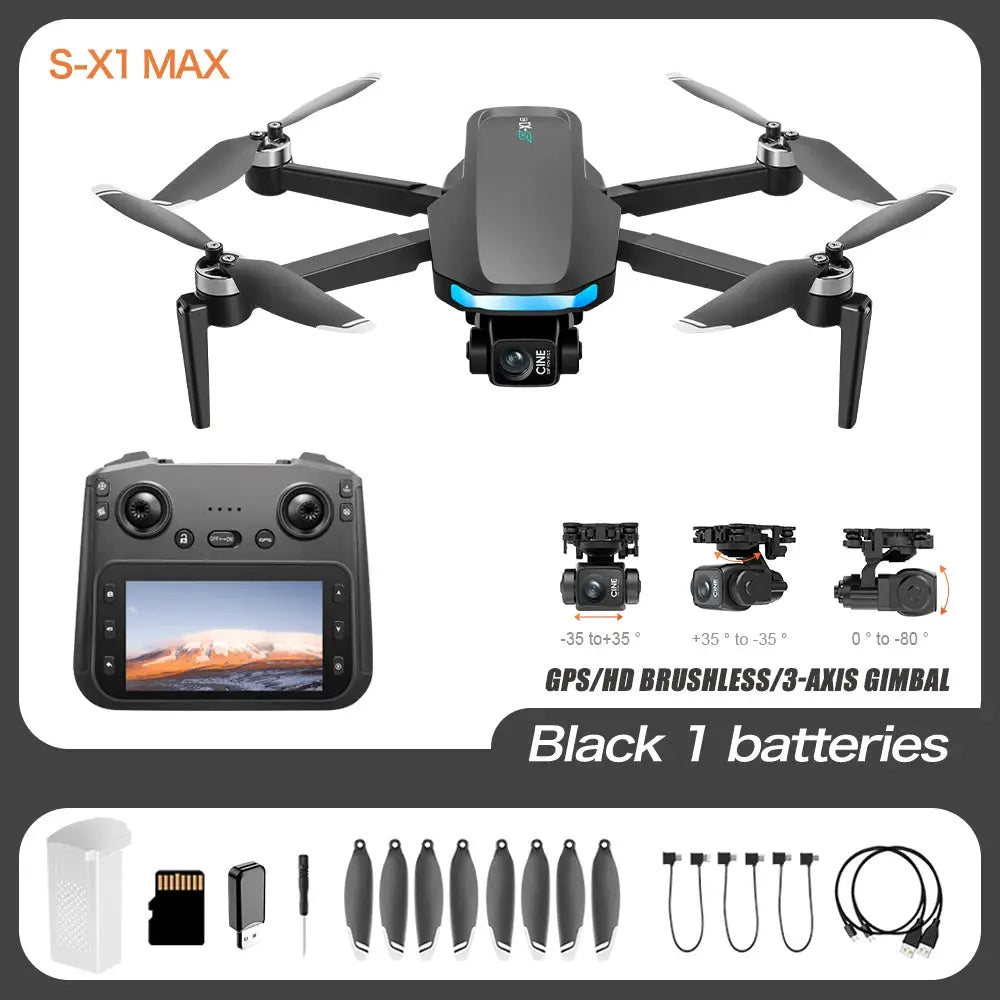 S X1 Max GPS Drone 4K Camera 3 Axis Gimbal Aerial FPV Brushless Security Quadcopter Large Screen Controller