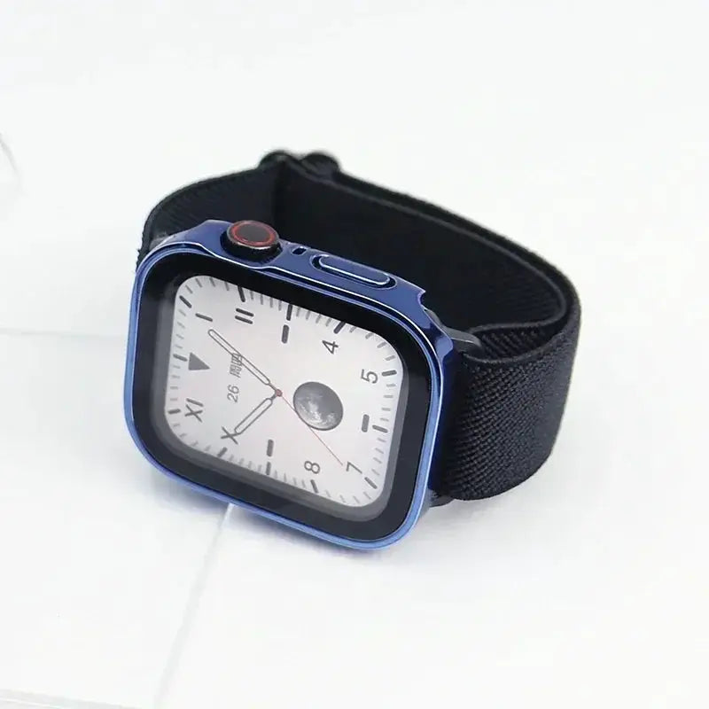 Blue Apple Watch bumper case with tempered glass screen protector for 40–46mm models, Simples Market