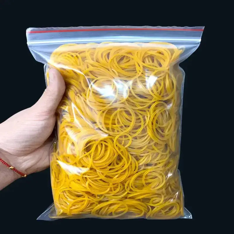 Yellow high-elastic rubber band O rings in a resealable bag, large pack