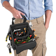 JAKAH Professional Electricians Tool Pouch with ergonomic rubber handle, black with green interior, multi-pocket design