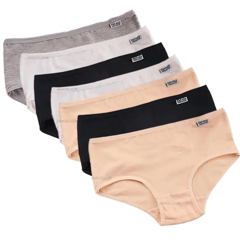 7-pack women's cotton panties by Simples Market in assorted solid colors, breathable soft briefs.