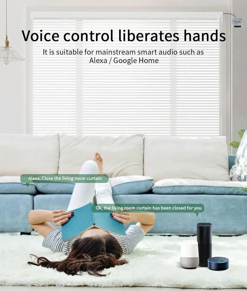 Tuya WiFi smart curtain switch for white roller blinds; Alexa/Google Home voice control
