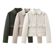 NovaWear Womens Zipper Jacket Coat With Turn Down Collar And Pockets For Elegant Streetwear Outerwear