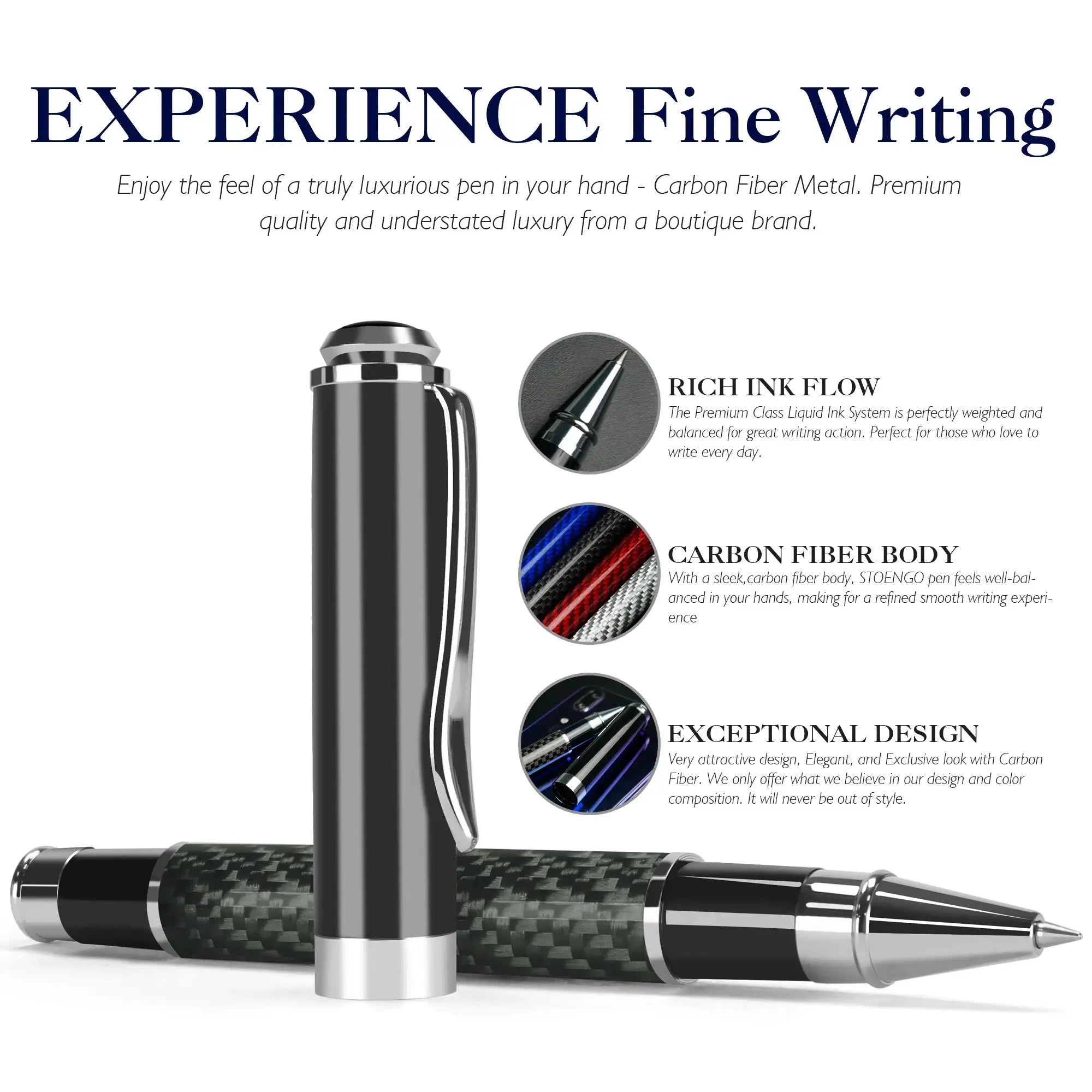 Simples Market carbon fiber signature pen set with metal caps and 0.5mm micro point black ink
