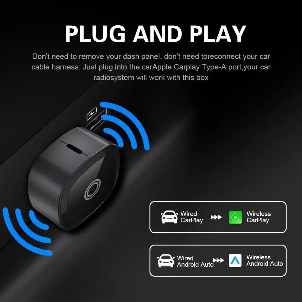 XUDA 2in1 wireless CarPlay and Android Auto adapter dongle, black, by Simples Market