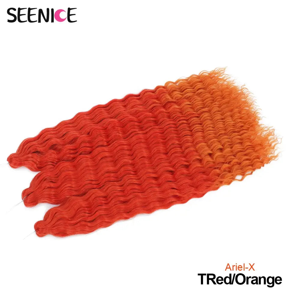 Ariel-X crochet hair extensions in red/orange ombre, synthetic deep-wave braids