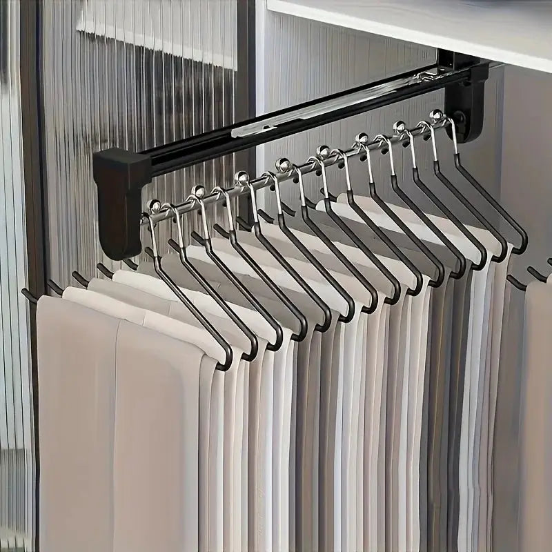 SpaceSaver Pull Out Clothes Storage Rod Adjustable Foldable Metal Hanging Rail for Wardrobes and Drying Racks