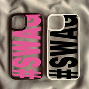 SWAG Bold Letter iPhone case set, pink and black designs, two cases shown