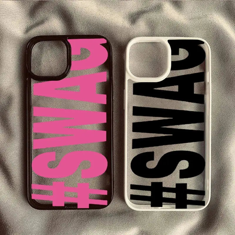 SWAG Bold Letter iPhone case set, pink and black designs, two cases shown