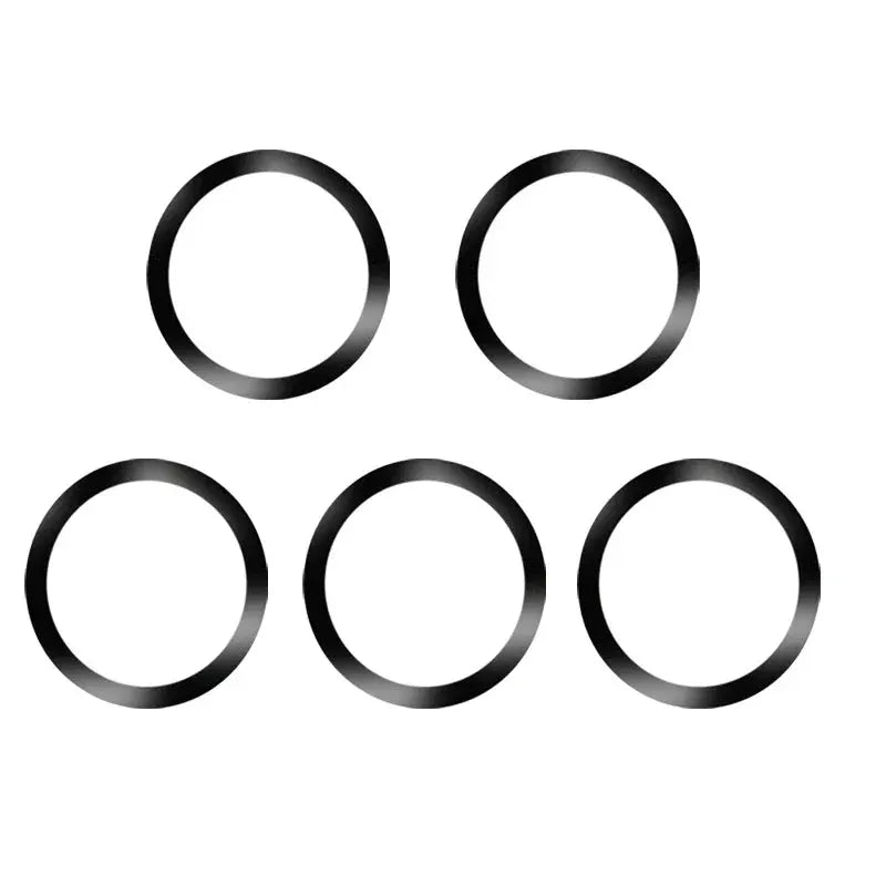 Universal magnetic metal plate ring set, five black round magnet patches