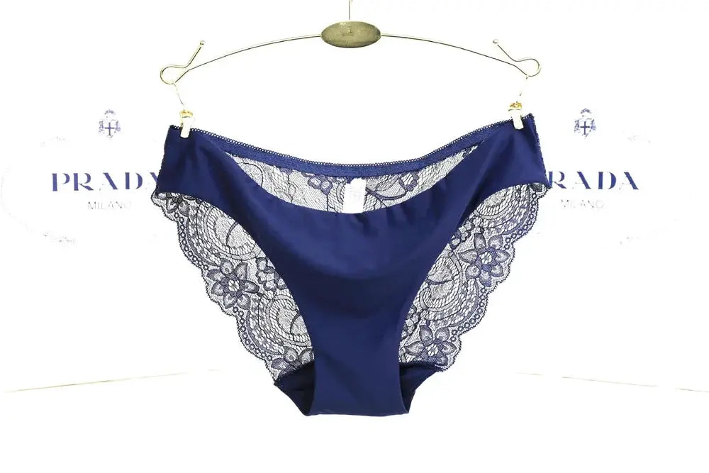 Panties for women in navy blue with lace-side panels and low-rise fit