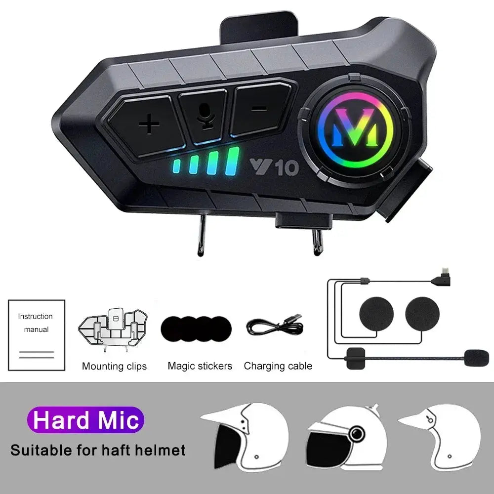 Y10 Motorcycle Bluetooth 5.3 Helmet Headset IPX6 Waterproof Colorful Lights Handsfree Edition