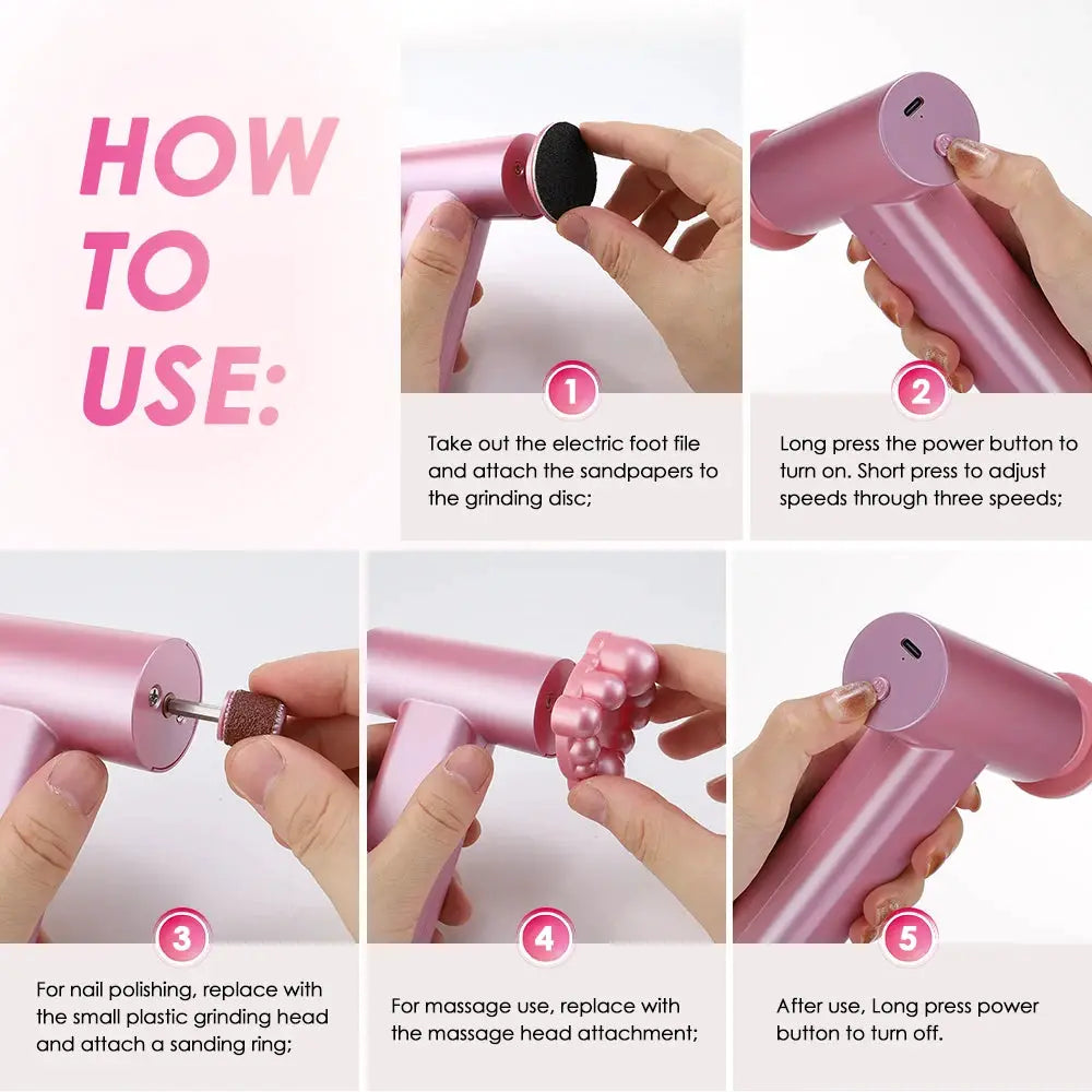 Pink Simples Market electric foot callus remover with replacement sanding head and massage head