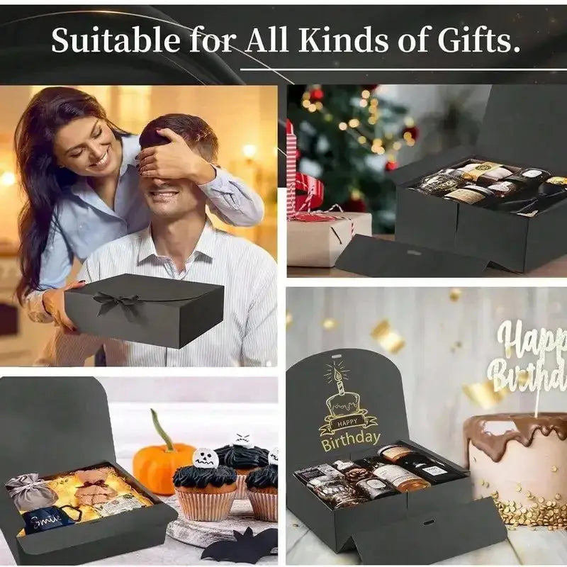 Simples Market black gift box with lid and ribbon; 5-piece gift box set for proposals, bridesmaids, graduation favors