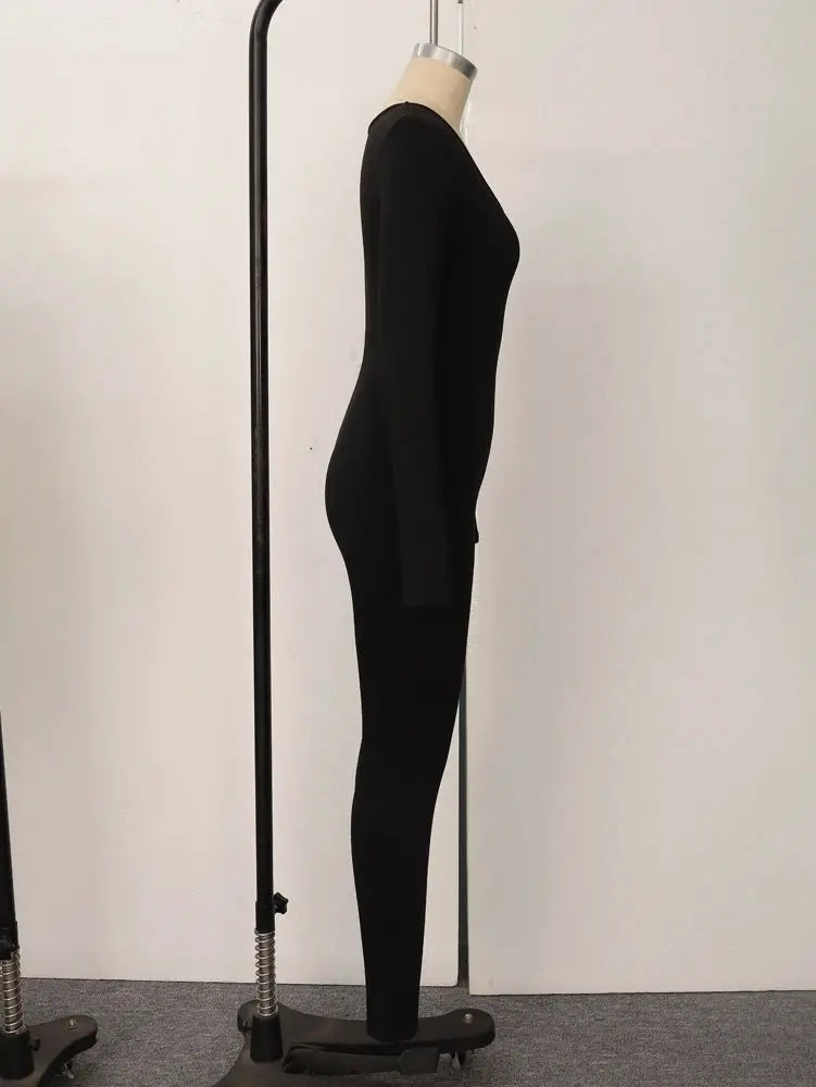 Women's black jumpsuit, solid color casual wear for everyday use