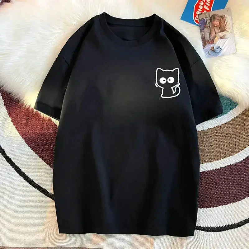 NovaWear Women Cartoon Print O Neck Short Sleeve Tee Breathable Loose Fit Summer Top Casual Everyday Wear