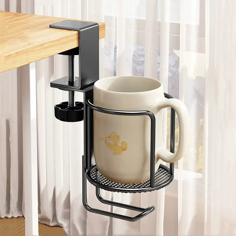2 In 1 No Drill Desk Cup Holder Adjustable Arm Clamp Stand With 360 Degree Rotation Table Edge Clamp Anti Fall