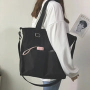 Simples Market waterproof Oxford large-capacity black women's handbag with shoulder and crossbody straps