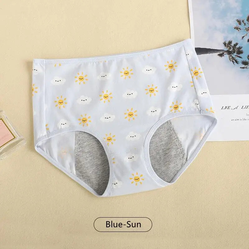 Simples Market girls' breathable cotton menstrual underwear with sun and cloud print, leak-proof