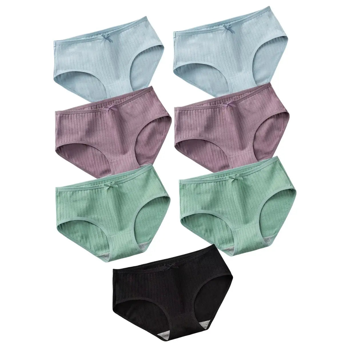 7Pcs women's cotton ribbed mid-rise briefs with bow detail from Simples Market; assorted colors