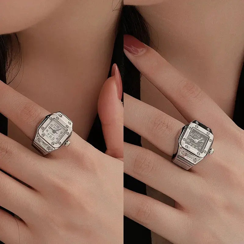 LuxeRing Mini Vintage Finger Ring Watch Quartz Timepiece for Couples Edition Elegant Jewelry Accessory