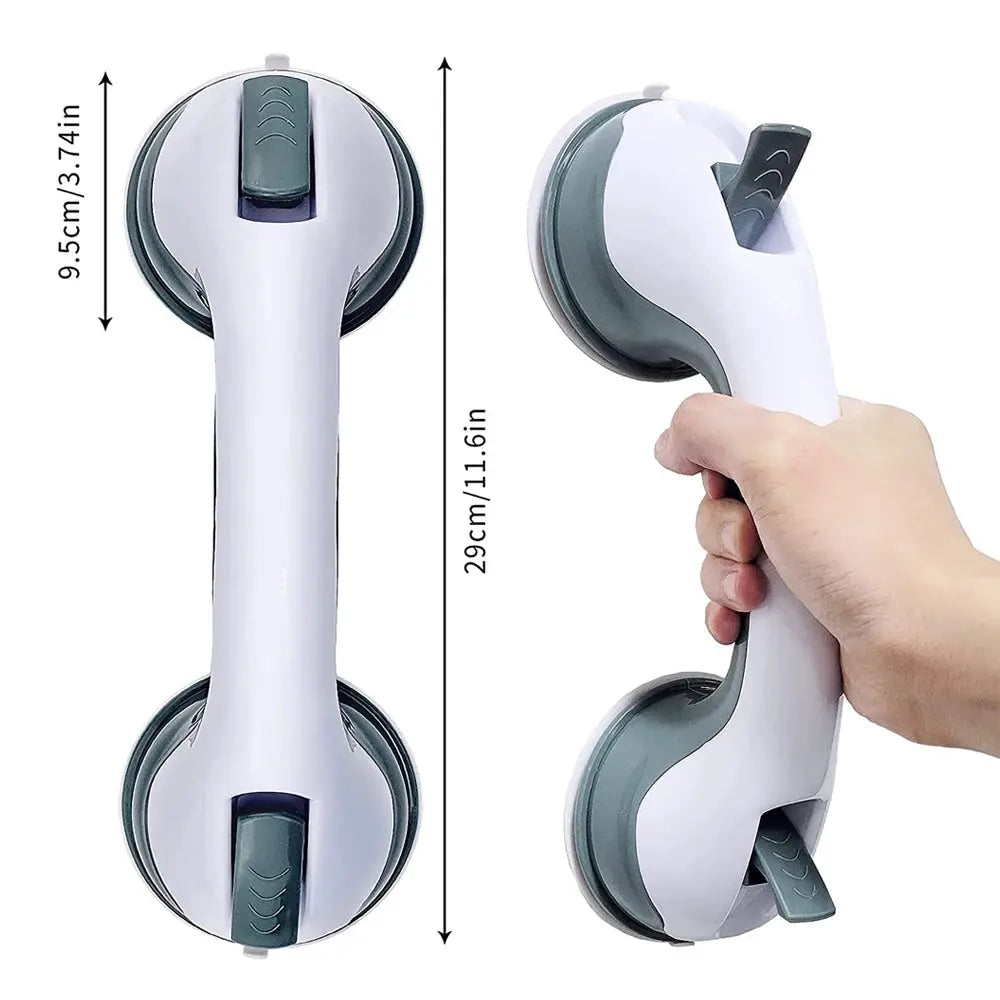Simples Market shower handle grab bar with dual locking suction cups, white and gray anti-slip bathroom safety grip (29 cm)