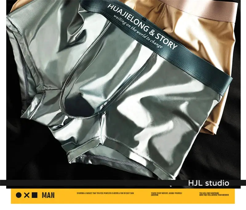 Men's ice-silk satin boxer shorts, breathable plus size 4XL, 2-pair set, HUAJIELONG & STORY waistband