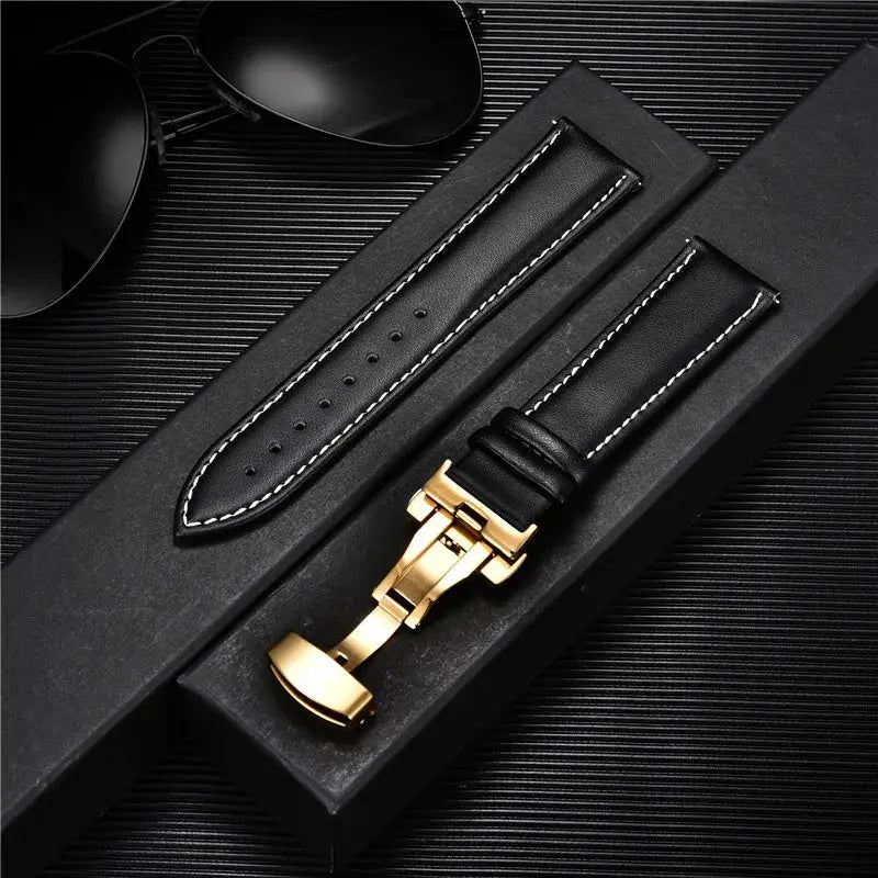 TimberWing Leather Watch Band 18mm 20mm 22mm 24mm Genuine Leather With Stainless Steel Butterfly Buckle Clasp