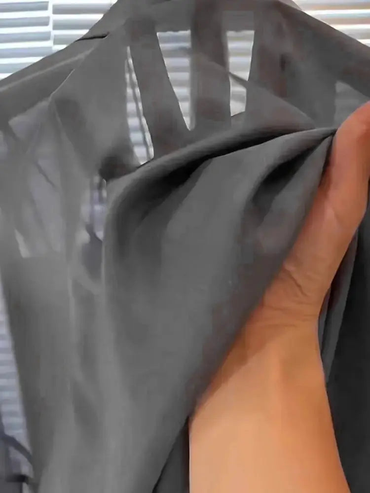 Plus Size Women’s Ice Silk Sheer Chiffon Blouses by Simples Market, gray long-sleeve breathable top.