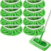 Flat mop pads, six-pack of green microfiber with white trim for dusting and wet mopping