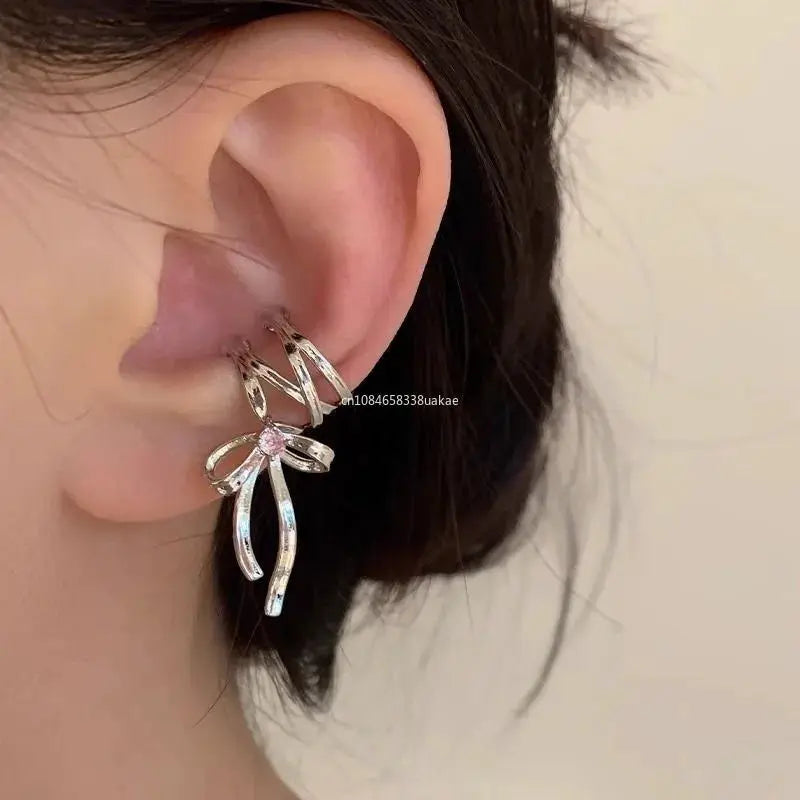 New Elegant Aesthetics Bow Knot Clip Earrings Non Piercing Ballet Ribbon Style Ear Clips For Women