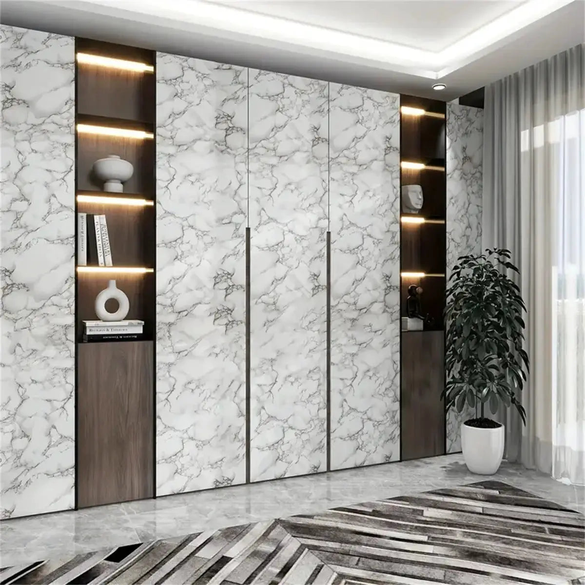 EverGloss PVC Pearl Film Self Adhesive Wallpaper Waterproof High Gloss For Wardrobes And Furniture Black Or White