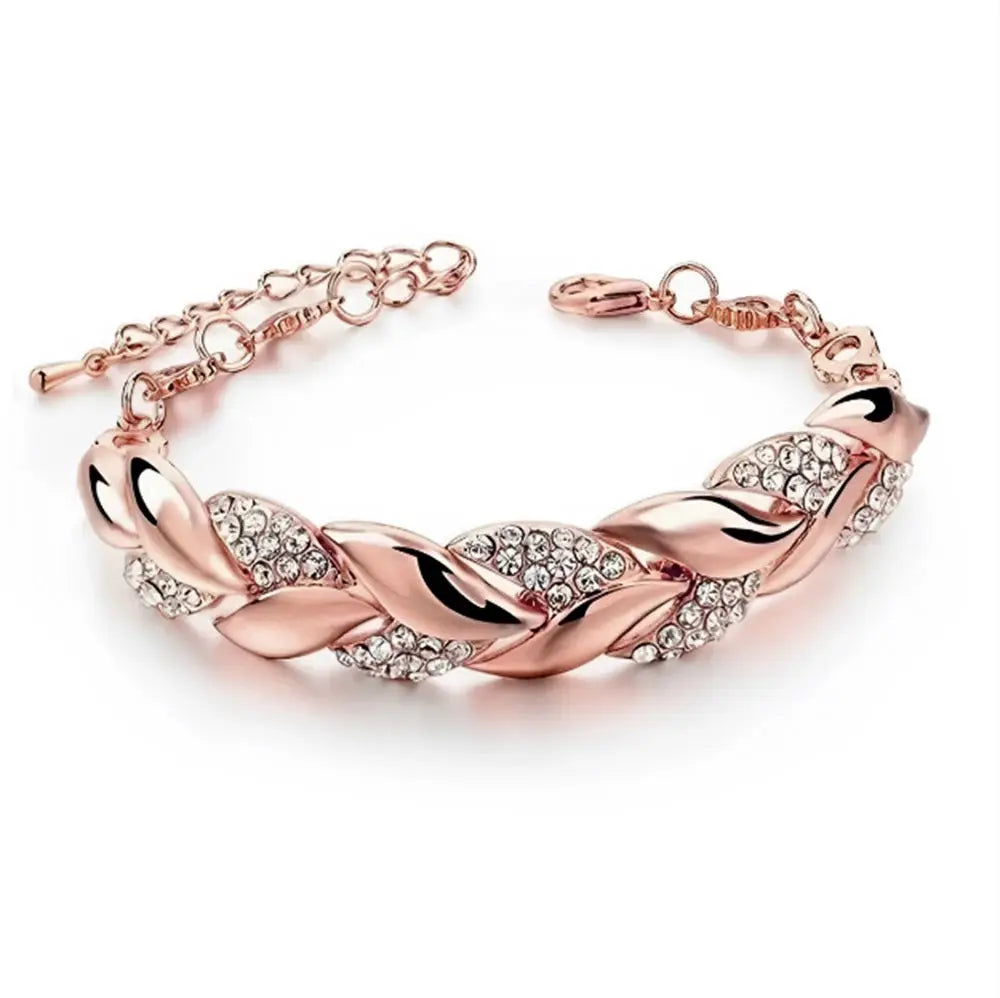 Luxurious Braided Leaf Bracelet With Crystal Charm For Women Ideal Gift For Wedding Anniversary Valentines Day Jewelry