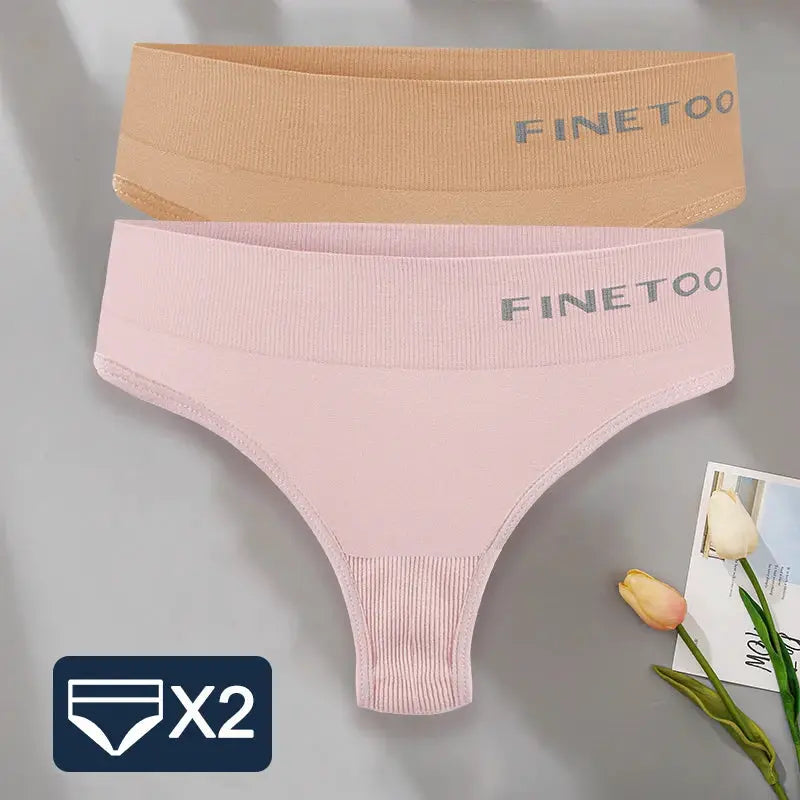 FINETOO 2-pack G-string panties, nude and pink, high-waist thong briefs by Simples Market