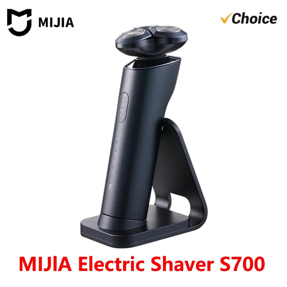 MIJIA Electric Shaver S700 3-head rotary razor in dark blue on display stand