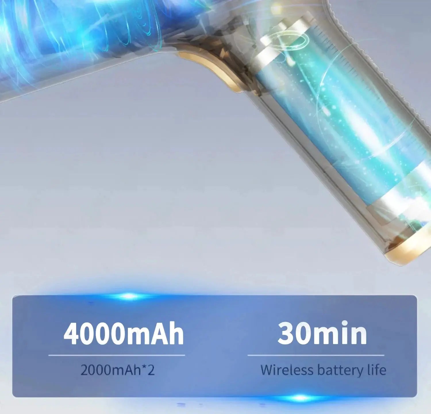 CENRR 98000PA portable wireless handheld car vacuum cleaner with blue body and 4000mAh battery for up to 30 minutes