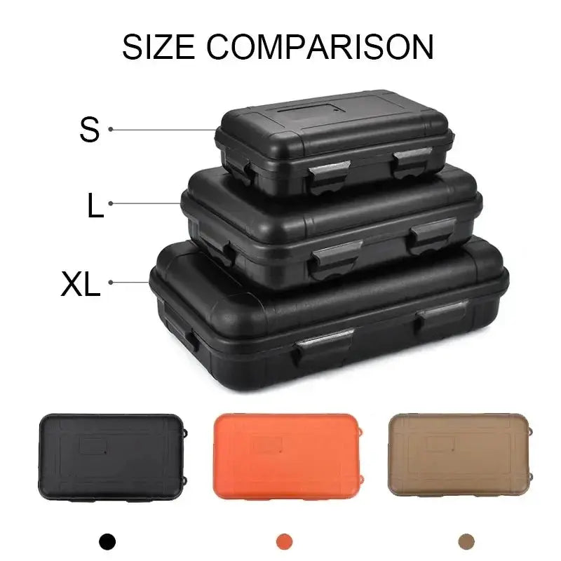 Survival storage box set for outdoor use; S/L/XL sizes, Simples Market, black/orange/tan