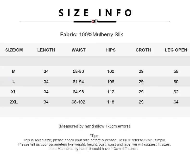 SuyaDream Silk Shorts by Simples Market, white 100% Mulberry Silk, elastic waist, size chart with length/waist/hips