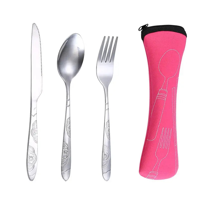Picnic Set Tableware Washable With Zipper Travel Cutlery Kit Case Portable Pouch Stainless Steel Utensils For Dinner