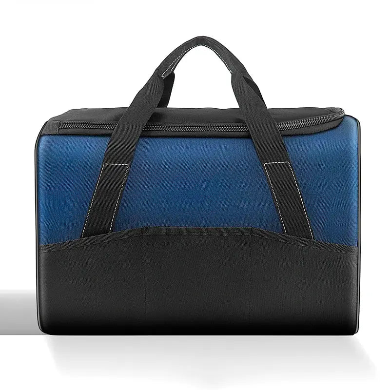 Heavy Duty Polyester Tool Bag, blue and black with zippered top and dual handles