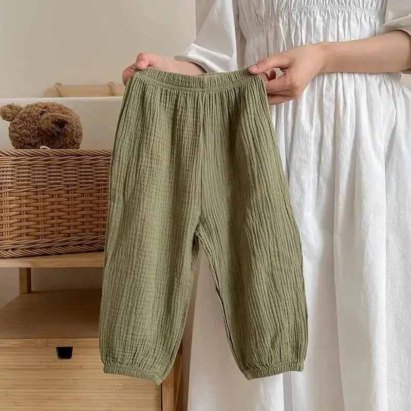 Kids Anti Mosquito Pants Summer Thin Solid Color Loose Casual Trousers Unisex Bloomers For Boys And Girls Ages 4 To 6