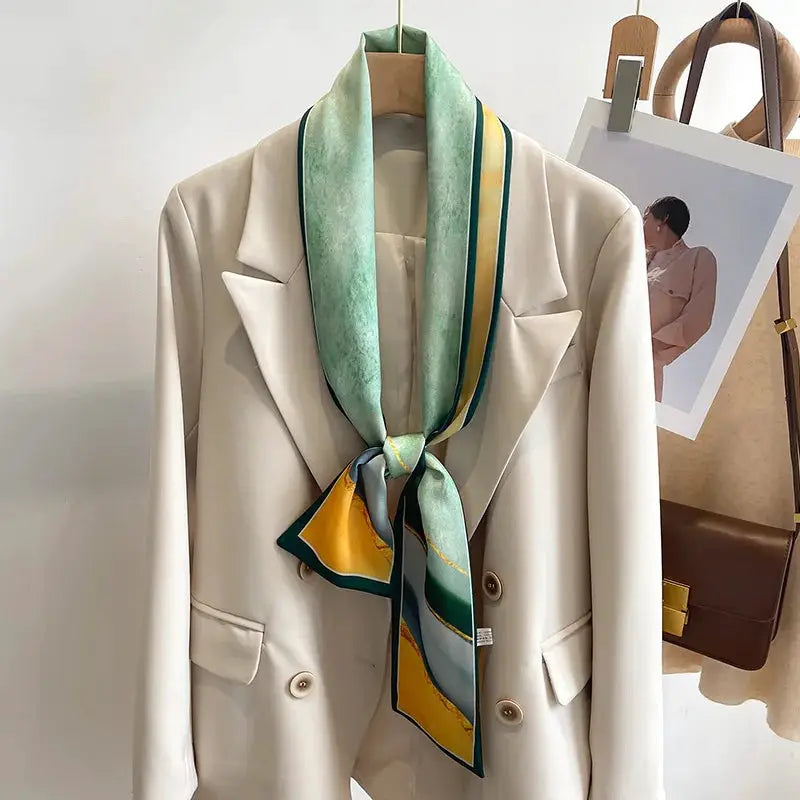 LuxeSilk Silk Feel Printed Design Scarf Versatile Long Narrow Silk Shawl For Fashionable Styles