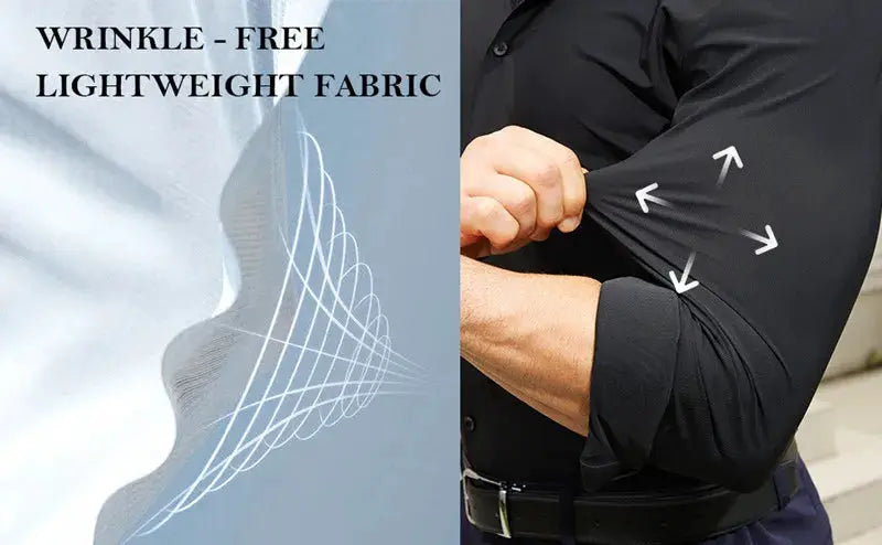 Simples Market men's high-elastic seamless long-sleeve athletic shirt, black, wrinkle-free lightweight fabric