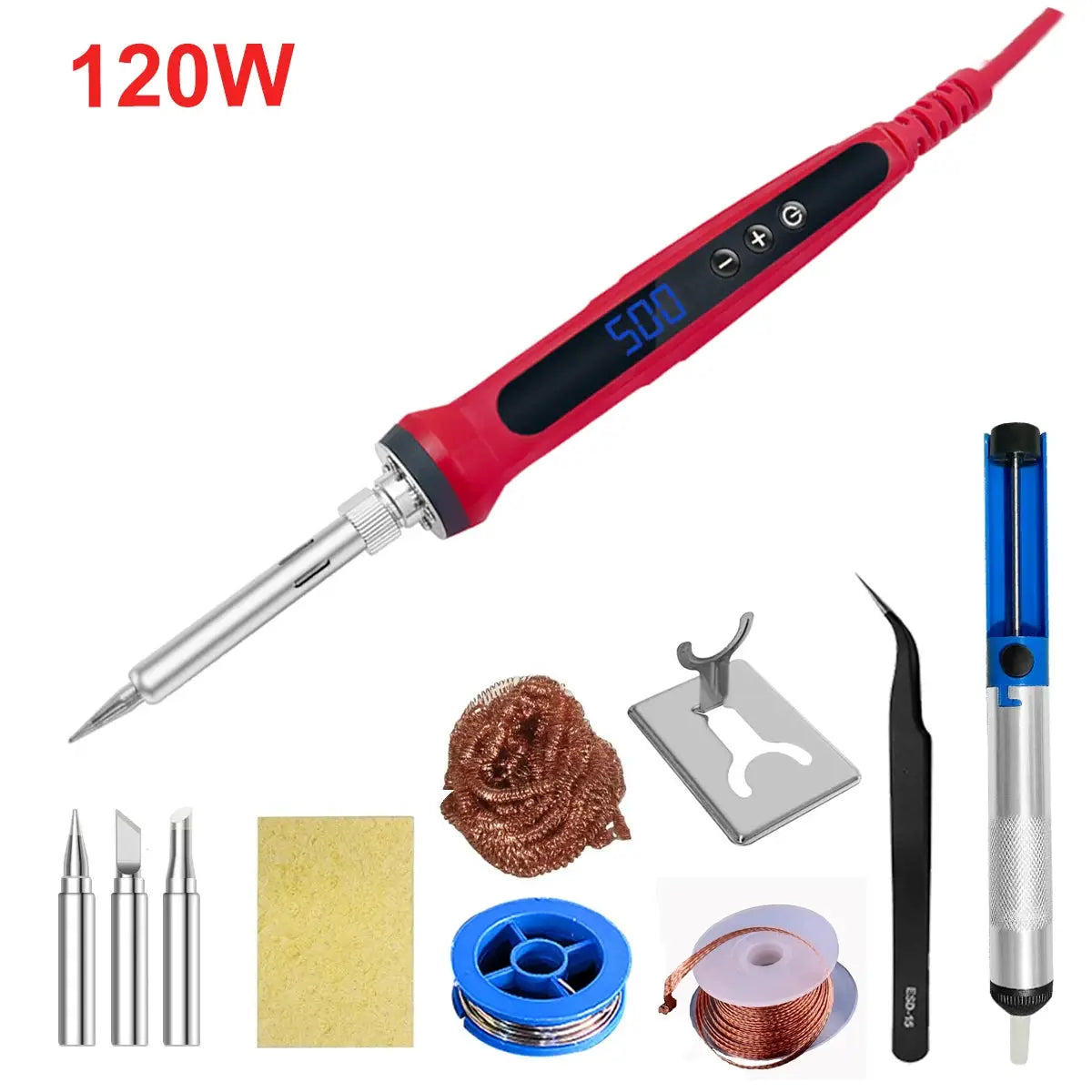 80W Soldering Iron Kit With Adjustable Temperature LCD Display Ceramic Heater Solder Tips Tweezers And Solder Wire