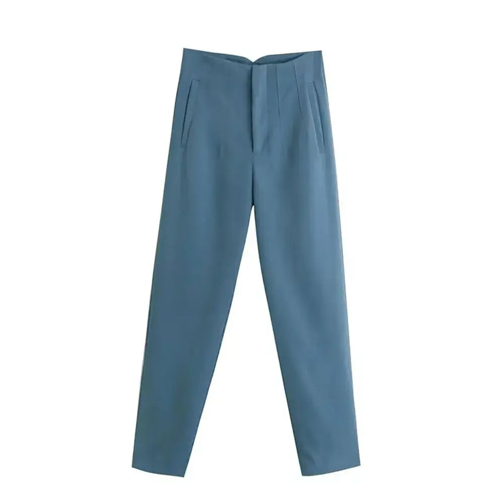 Duoperi Women High Waist Trousers Solid Color Premium Polyester Blend for Comfort and Flattering Fit