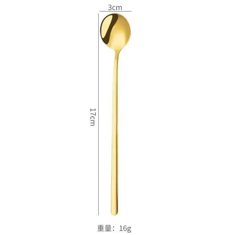 Cute Long Handle Stainless Steel Gold Finish Coffee Dessert Ice Cream Spoons Kitchen Tableware Set for Wedding