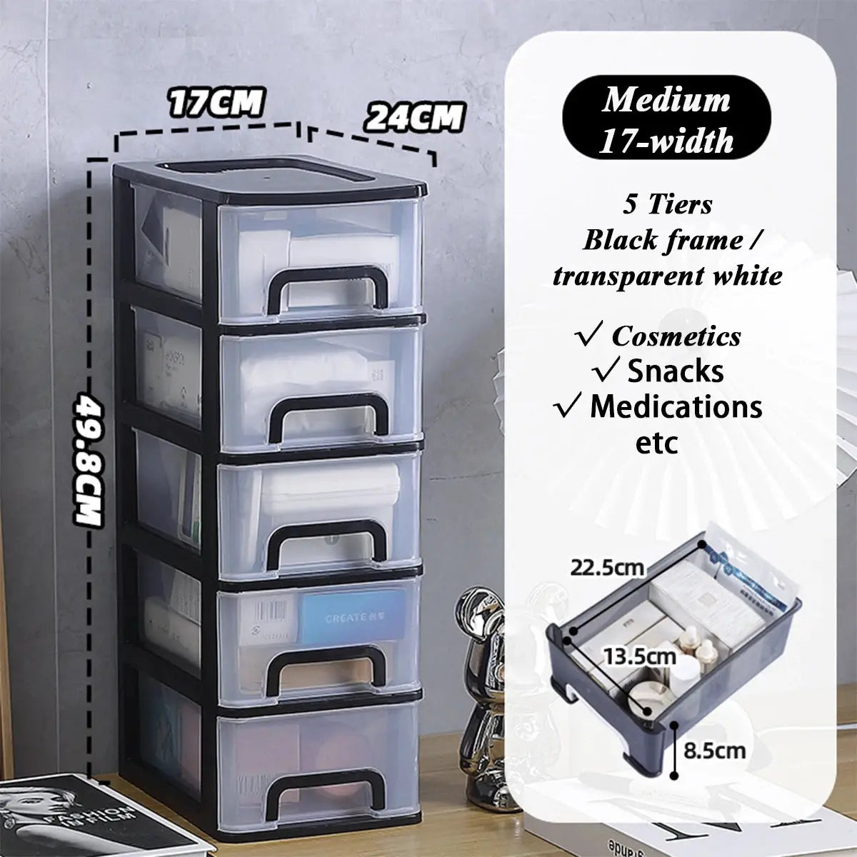 Clear Desktop Storage Box With Drawer Heightened Table Organizer Plastic Office Cabinet For Stationery Cosmetics